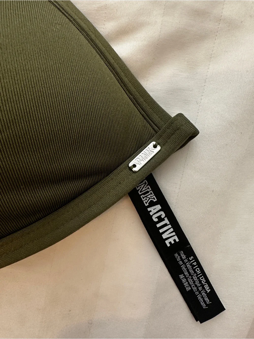 PINK Victoria's Secret Olive Green T-Back Padded BIKINI TOP - Picture 2 of 3